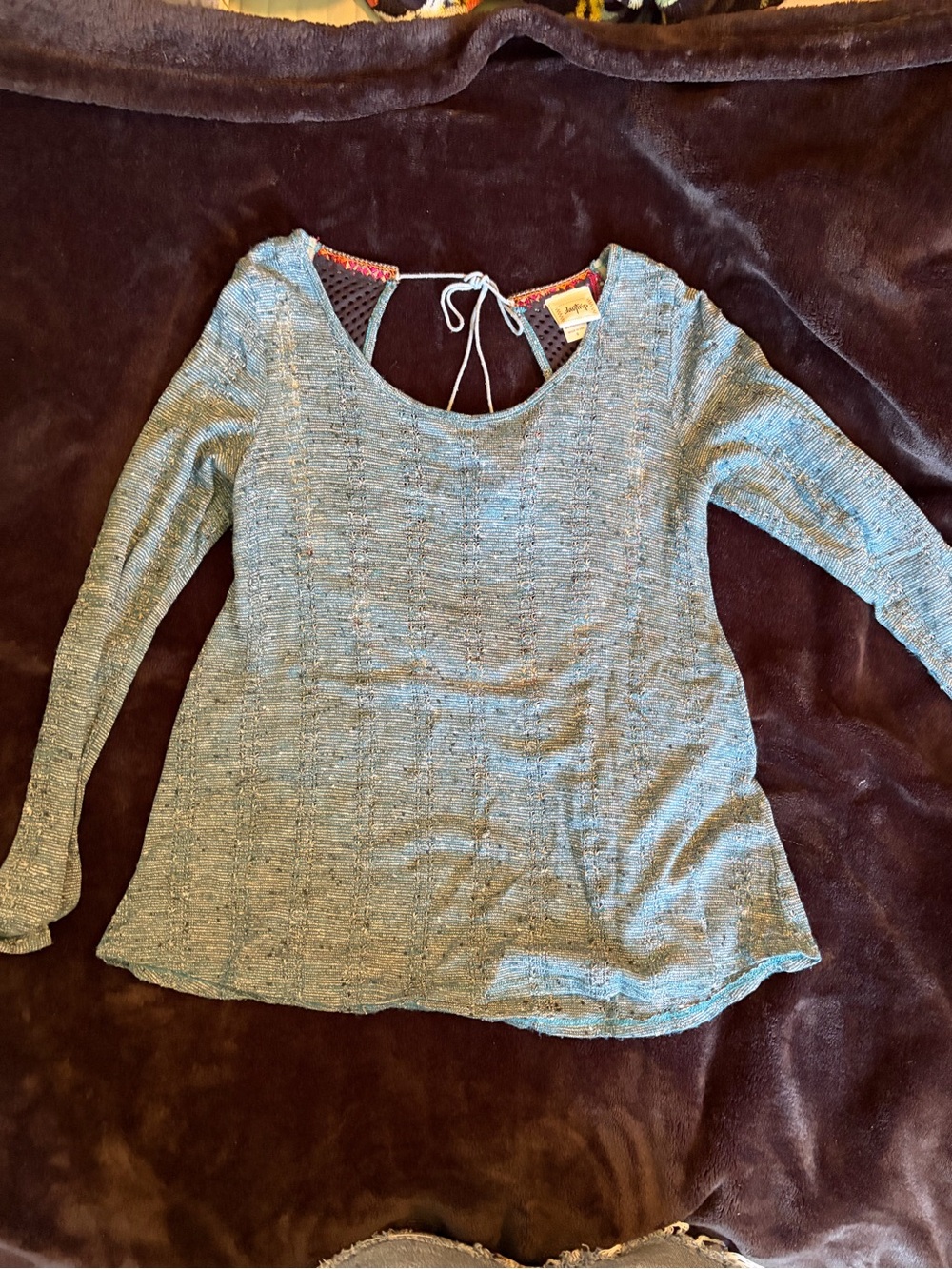 Daytrip Light Blue Long Sleeve Scoop Back Knit Top
